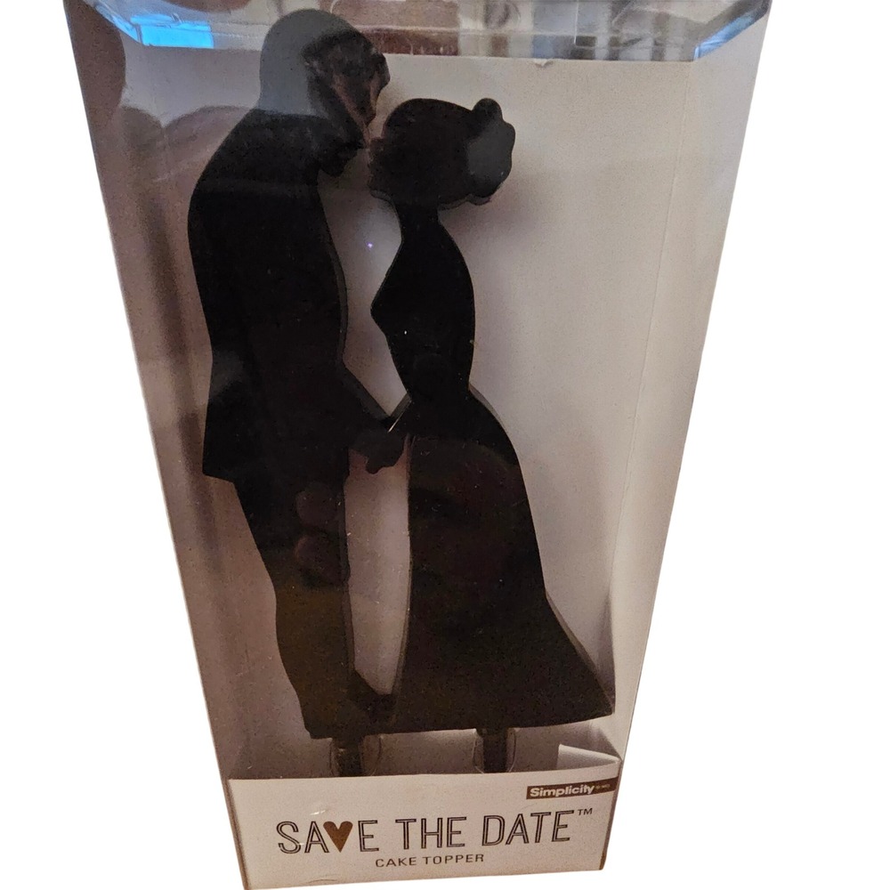 Simplicity Save The Date Black Silhouette Bride Groom‎ Wedding Cake Topper